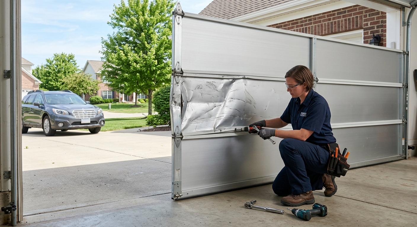 Matching replacement panel to existing garage door finish and color — critical for a seamless repair