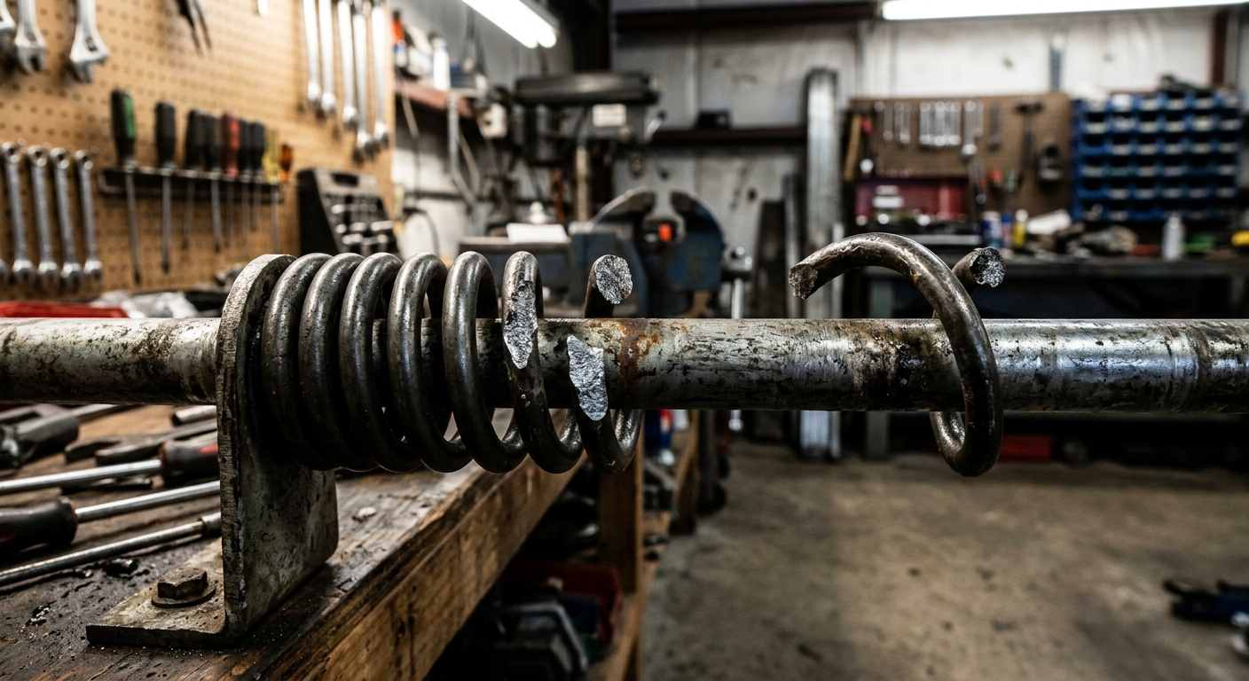 Torsion spring coil gap — first visible sign of fatigue before failure